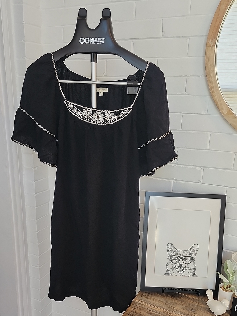 Black Embroidered Swim Coverup, Large